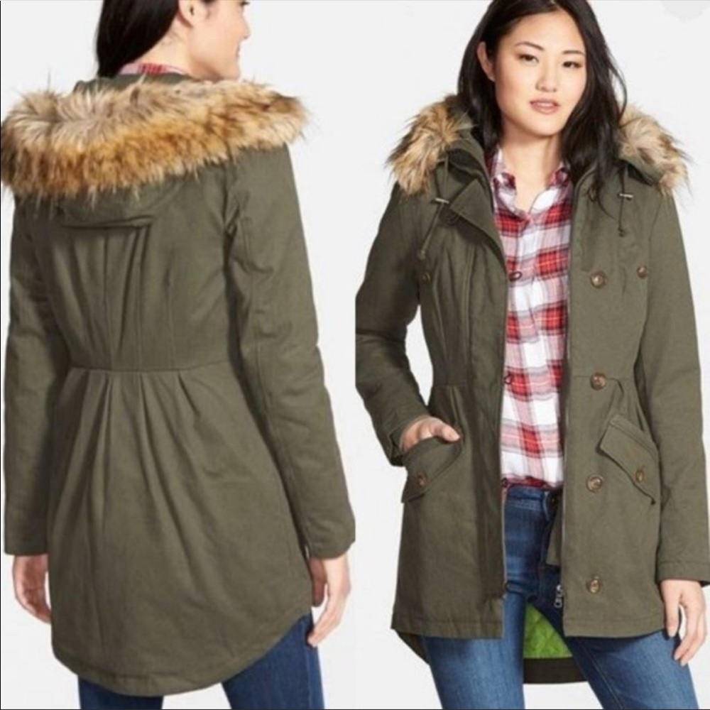 Sam Edelman Olive Green Parka with Faux Fur Trim